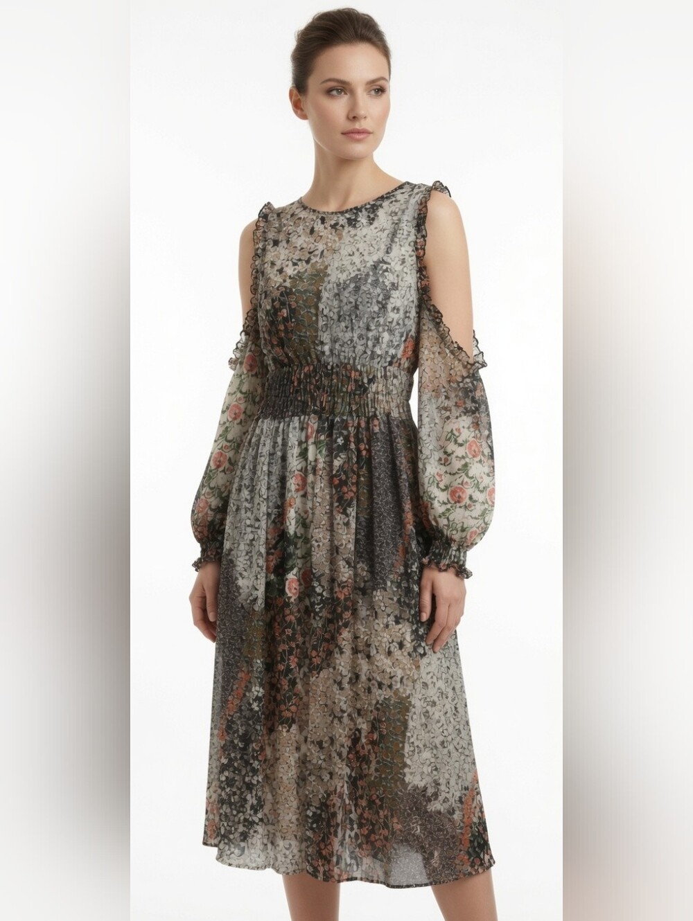 ZARA Collection Women's Cold Shoulder Floral Lace Midi Dress Size M